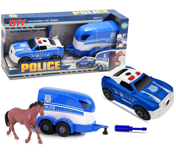 Auto policyjne z przyczepą rozkręcane zabawka edukacyjna dla dzieci