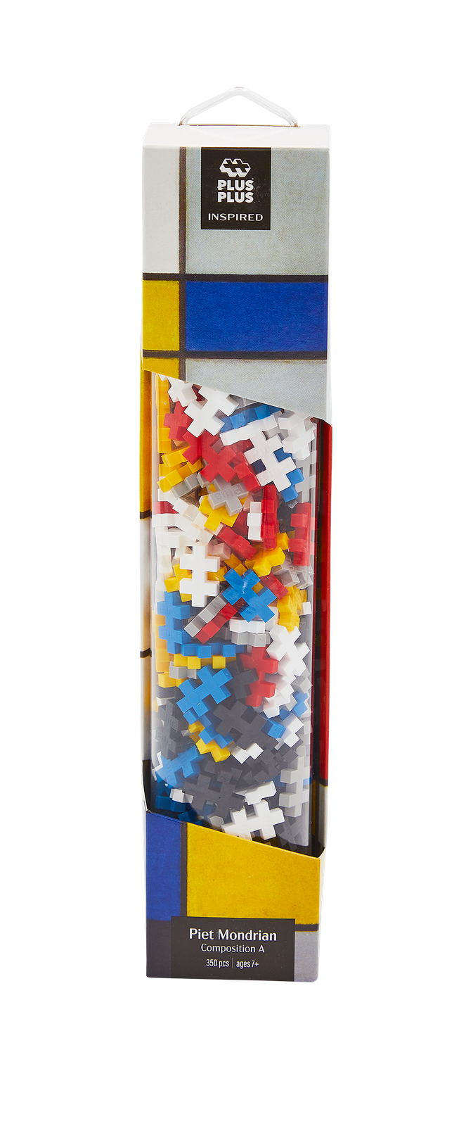 PLUS-PLUS TUBA INSPIRED Mondrian – opakowanie z klockami w kolorach czerwonym, żółtym, niebieskim, białym i szarym