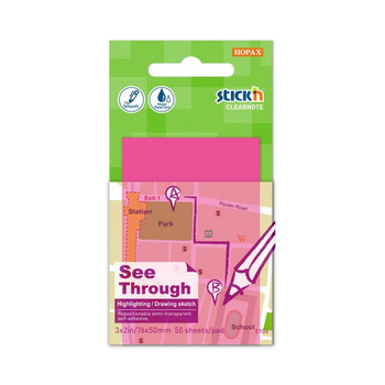 Notes samoprzylepny przezroczysty różowy 51x76mm 50 kartek