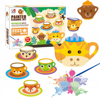 ZESTAW DO HERBATY FILIŻANKI DO MALOWANIA MINKI FIGURKI GIPSOWE GIPS FARBKI