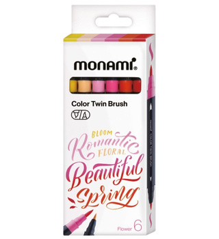 Dwustronne pisaki z końcówkami pędzelkowymi Color Twin Brush Flowers 6 kolorów