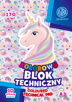 Blok kolorowy barwiony w masie ASTRAPAP A3 170g 10 ark "Pixel&Unicorn"