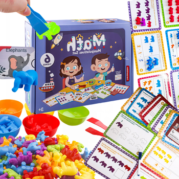 ZESTAW EDUKACYJNY NAUKA LICZENIA FIGURKI MONTESSORI KARTY GRA ZRĘCZNOŚCIOWA