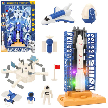 ZESTAW KOSMICZNY DLA DZIECI RAKIETA WYRZUTNIA STACJA ASTRONAUTA SATELITA