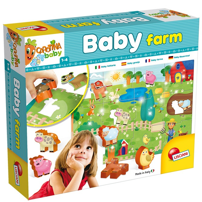 Lisciani Carotina Baby Farma – kolorowy zestaw puzzli edukacyjnych z farmą i figurkami zwierzątek
