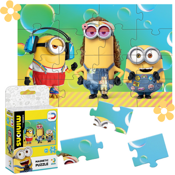 PUZZLE MAGNETYCZNE "MINIONKI" 16 KOLOROWYCH ELEMENTÓW DO UŁOŻENIA