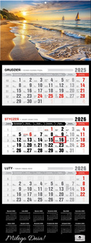 Kalendarz 2026 trójdzielny premium z wypukłą główką Żaglówka KT2 V87