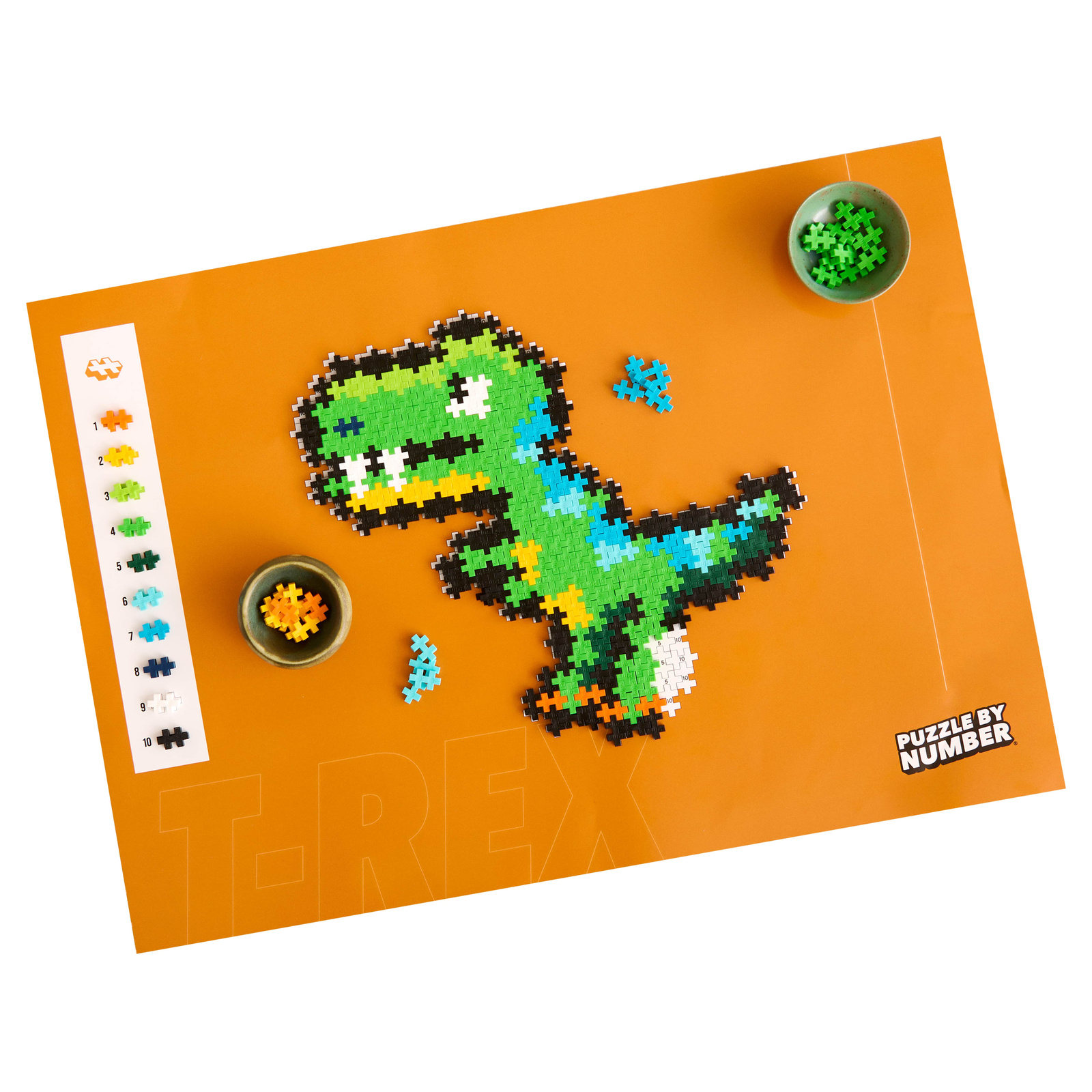 Zestaw PLUS-PLUS PUZZLE BY NUMBER T-REX 250 elementów w pudełku z gotową mozaiką dinozaura