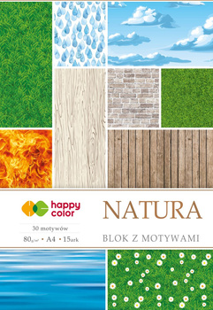 Blok z motywami NATURA, 80g/m2, A4, 15 ark, 30 motyw, Happy Color