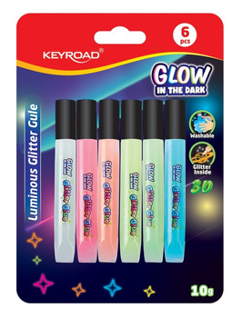 Klej brokatowy KEYROAD Luminious fluorescencyjny 6 kolorów blister