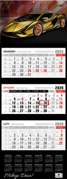 Kalendarz 2026 trójdzielny premium Lux Car KT2-V.69