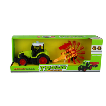 TRAKTOR ROLNICZY ZGRABIARKA KARUZELOWA DŹWIĘKIEM Z PRZYCZEPĄ W PUDEŁKU