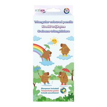 Kredki ołówkowe trójkątne Strigo Kapibara 12 kolorów + temperówka