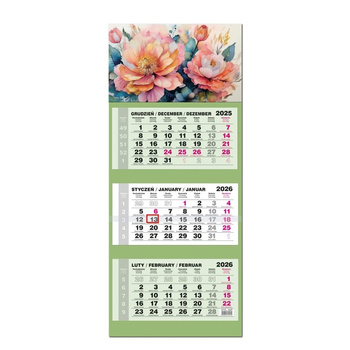 Kalendarz 2026 trójdzielny LUX główka wypukła Kwiaty