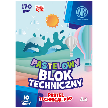 Blok kolorowy barwiony w masie ASTRAPAP PASTEL A3 170g 10 ark