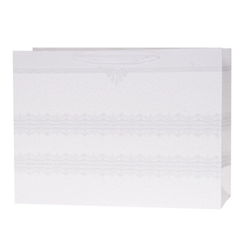 Torebki prezentowe Lux białe z brokatem Horyzont 12 sztuk