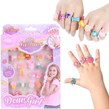 ZESTAW PIERŚCIONKÓW BIŻUTERIA DLA DZIEWCZYNKI KOLOROWE 30 SZTUK ZABAWKA