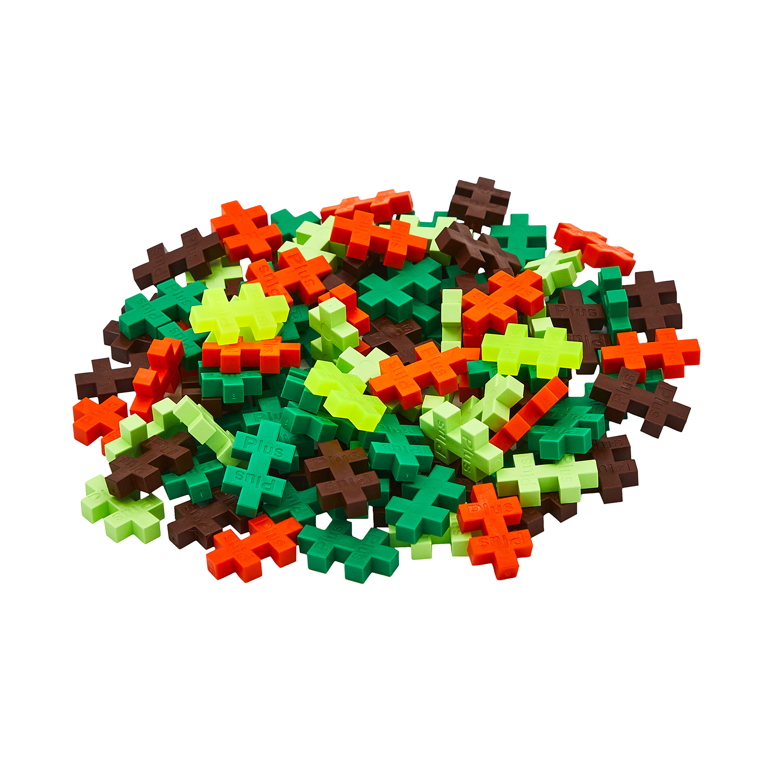 PLUS-PLUS STEGOZAUR złożony z klocków oraz klocki rozrzucone obok