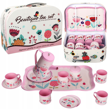 ZESTAW DO HERBATY KWIATY TACKA DZBANEK TALERZYKI ZESTAW KUCHENNY W WALIZCE