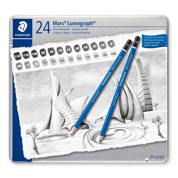 Zestaw ołówków Mars Lumograph 12B-10H 24 szt. w metalowym pudełku Staedtler