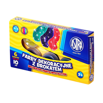 Farby dekoracyjne Astra z brokatem 6 kol x 10 ml PREMIUM BOX