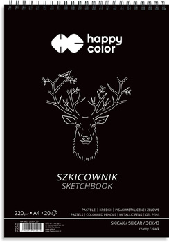 Szkicownik na spirali CZARNY A4, 20 ark, 220g, Happy Color