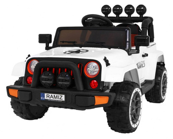 Jeep Na Akumulator Terenowe Full Time 4WD Biały Napęd 4x4 Pilot Audio LED