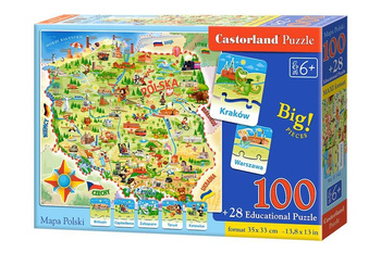 Puzzle 100+28 Mapa Polski CASTOR Castorland