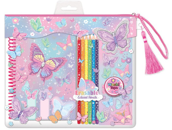 Notatnik na spirali w saszetce z kredkami Motylki