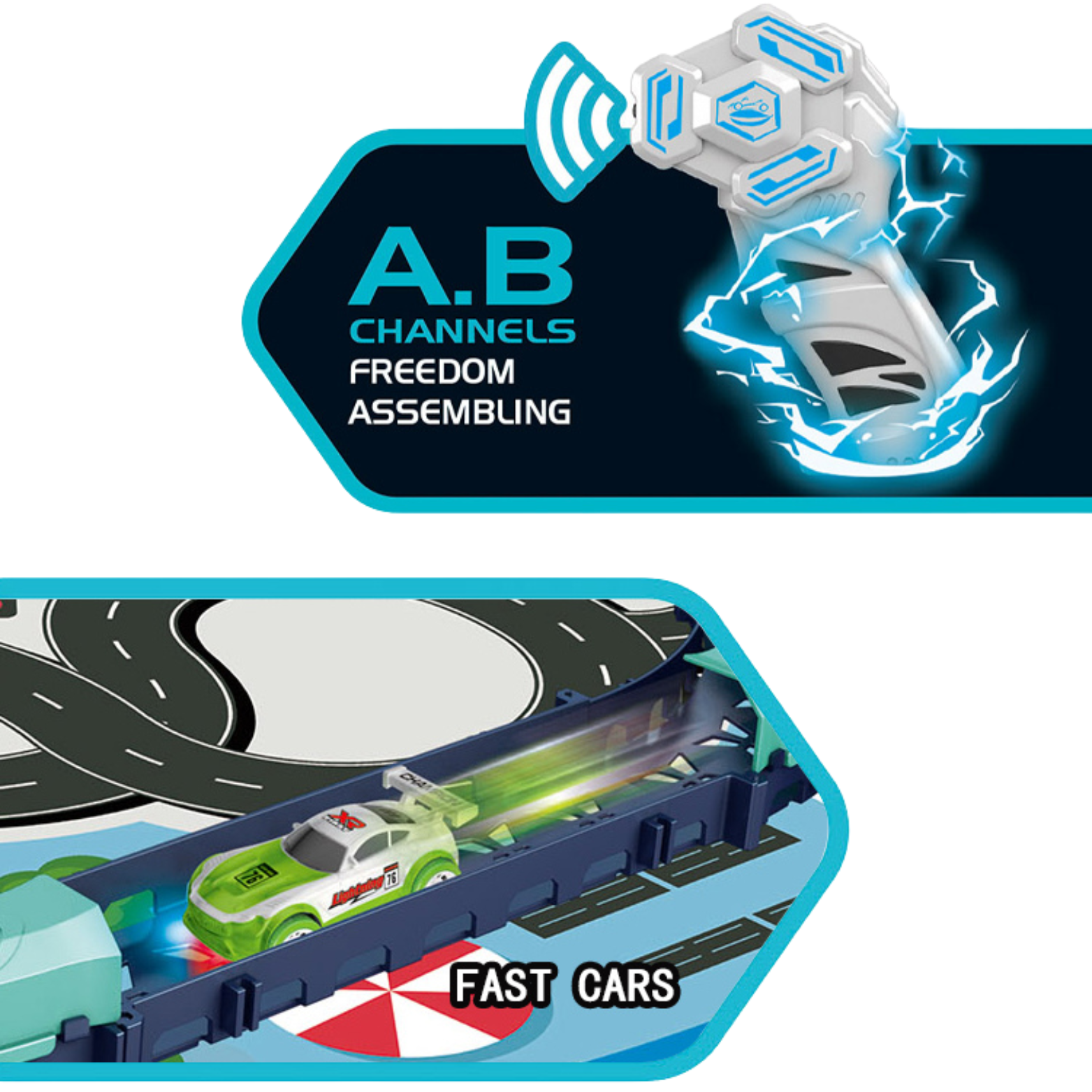 MEGA XXL TOR WYŚCIGOWY ELEKTRYCZNY PARK  ZESTAW KOLEJKA AUTKA KLOCKI + MATA