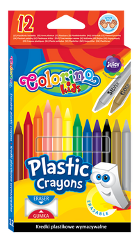 Colorino kids kredki świecowe 12 kol okrągłe plastikowe wymazywalne z gumką