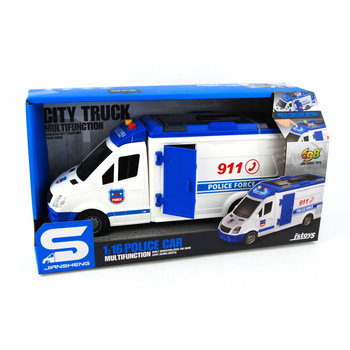 Samochód policyjny zabawkowy z efektem światła i dźwięku w pudełku