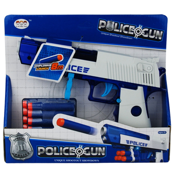 PISTOLET POLICYJNY NA STRZAŁKI ZABAWKA DLA DZIECI MIĘKKIE NABOJE ZASIĘG 8M