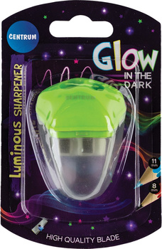 Temperówka plastikowa z dwoma ostrzami i pojemnikiem świecąca w ciemności