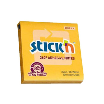 Notes samoprzylepny 76x76mm 360 stopni ciemny żółty 100 kartek
