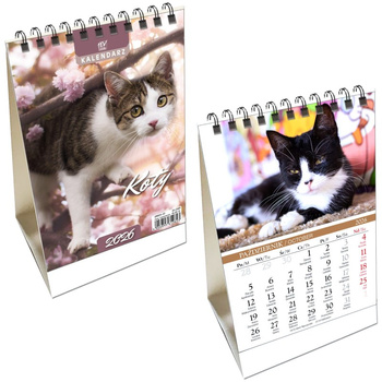 Kalendarz 2026 biurkowy pionowy Koty
