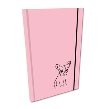 Notes A5 gładki z gumką Soft Touch lakier UV buldog róż pastel