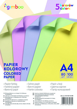 Papier kolorowy gimboo A4 100 arkuszy 80gsm 5 kolorów pastelowych
