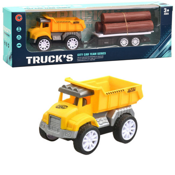 AUTO Z PRZYCZEPĄ I DREWNEM POJAZD BUDOWLANAY CIĘŻARÓWKA Z NACZEPĄ