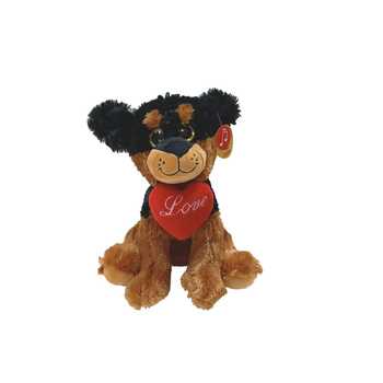 Pluszowy piesek siedzący czarno brązowy maskotka przytulanka dla dzieci