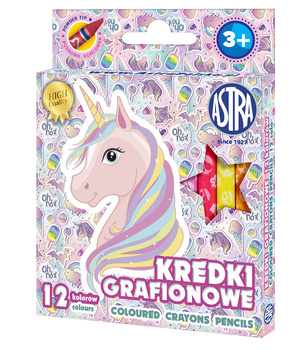 Kredki grafionowe okrągłe ASTRAKIDS Jednorożec - 12 kolorów - 7/85 mm