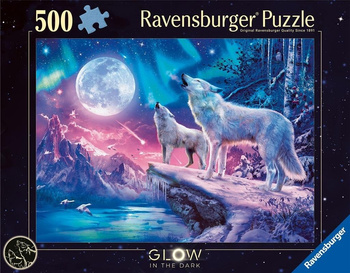 Puzzle 500 świecące - Wilk w zorzy polarnej Ravensburger