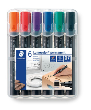 Marker Lumocolor wodoodporny gruby ścięta końcówka 6 kol. w etui Staedtler