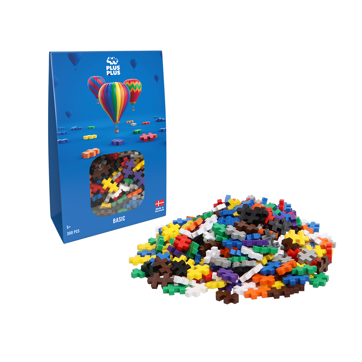 Zawartość zestawu klocków PLUS-PLUS BASIC 300e wysypana z opakowania