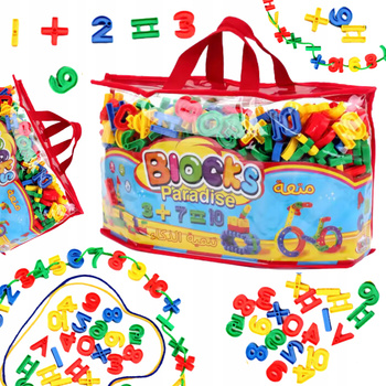 KLOCKI KONSTRUKCYJNE DLA DZIECI ZESTAW CYFERKI LITERKI + TORBA 310 ele