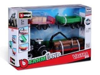 Tractor Gift Set Valtra + 3 trailers 10cm BBURAGO BBurago