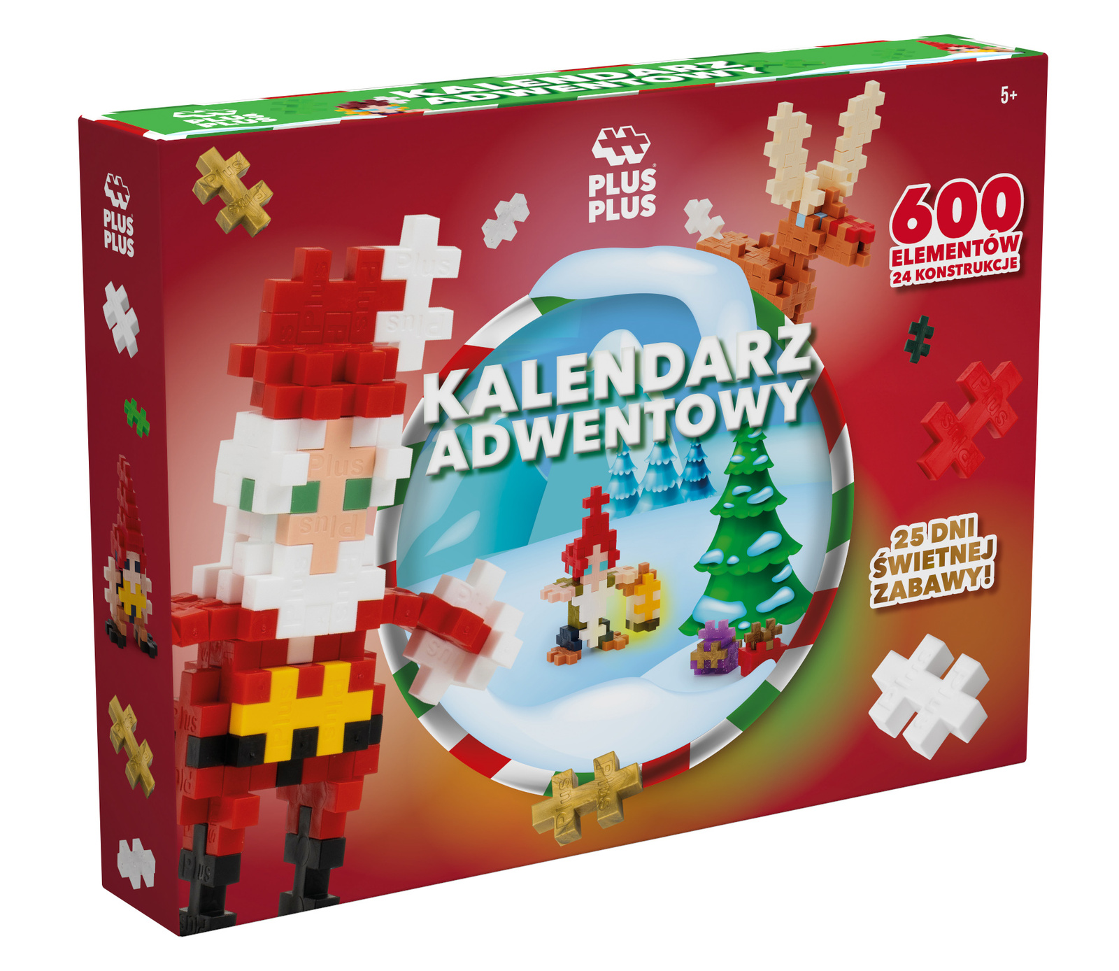 PLUS-PLUS Kalendarz adwentowy 600 elementów – pudełko i świąteczne konstrukcje z klocków