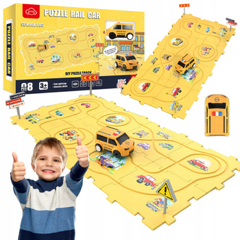 Tor Samochodowy Autobus Szkolny Puzzle DIY Zabawka Edukacyjna Prezent