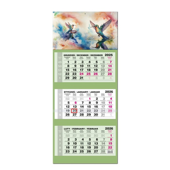 Kalendarz 2026 trójdzielny LUX główka wypukła Koliber