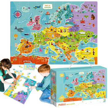 Puzzle "Mapa Europy" 100 Elementów Układanka Kolorowa Dla Małych Odkrywców